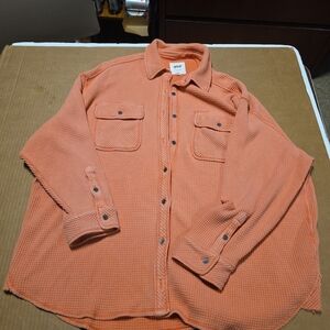 Aerie LumberJane Waffle Knit Button Up Shirt Orange Sz L Oversized